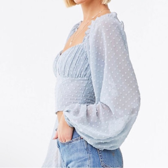 NWT- Clip Dot Sheer Balloon Sleeve Blouse, Medium - Picture 2 of 7